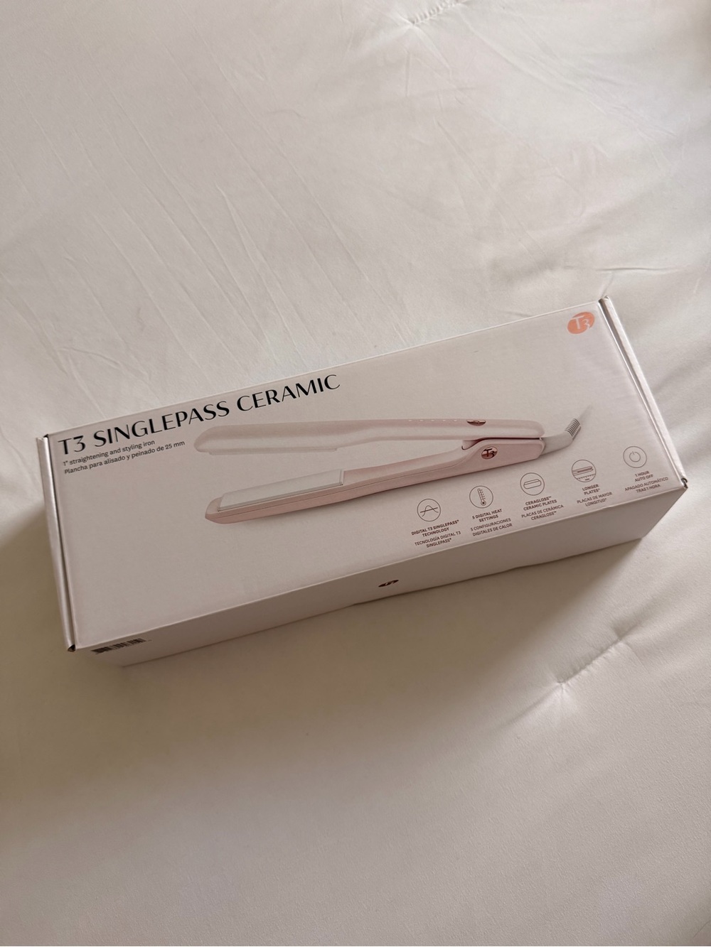 T3 Singlepass 1 inch Ceramic Flat Iron - Light Pink + Rose  Gold Accents